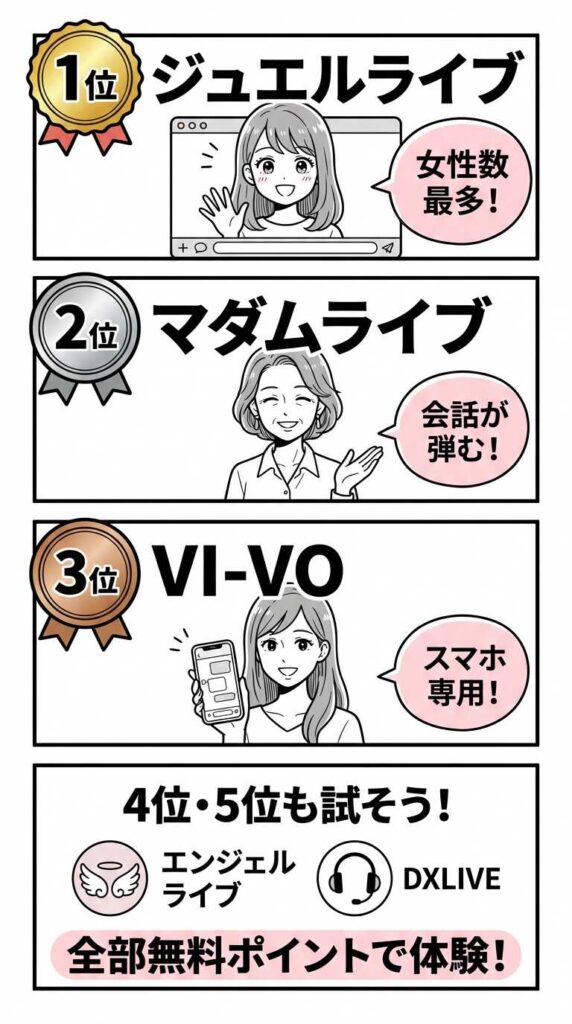 ライブチャットおすすめBEST3｜ジュエルライブ・マダムライブ・VI-VOの選び方